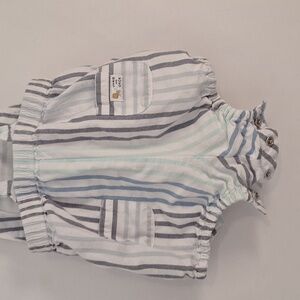 Janie and Jack Overall 6-12 Stripe Adjustable Double Lined White Blue